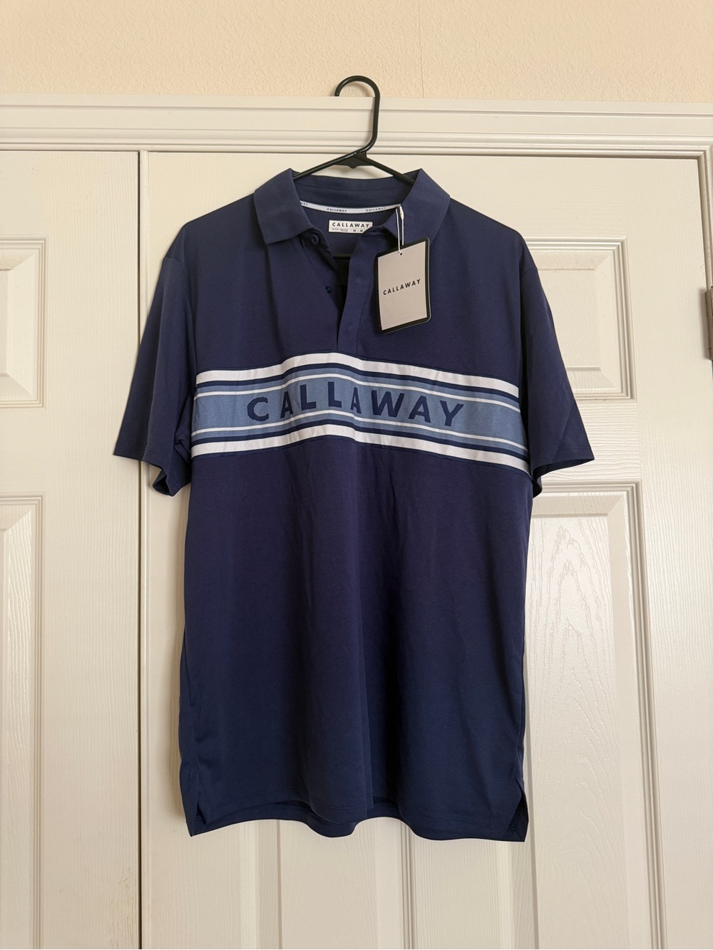 Callaway Navy Polo with Light Blue and White Chest Stripe